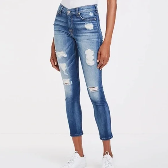 SEVEN JEANS- ANKLE SKINNY IN DISTRESSED LIGHT - Picture 1 of 10